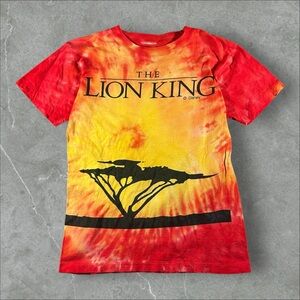 Vintage Lion King Shirt Men Medium Red Tie Dye 90s AOP Single Stitch Disney Rare
